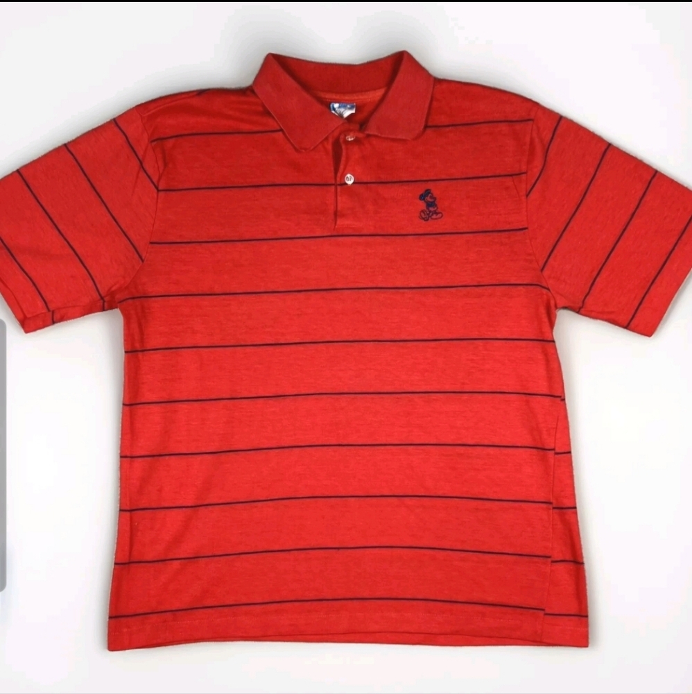 VTG 80s Made in the USA Disney Striped Polo Shirt Size L Colors Red and Navy